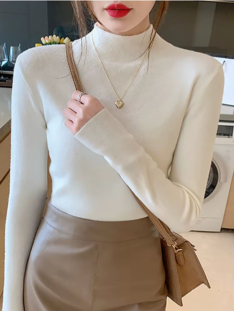 Turtleneck Sweater Women Fashion 2026 New Stretch Tops Women Knitted Pullovers Long Sleeve Bottoming Knitted Sweater