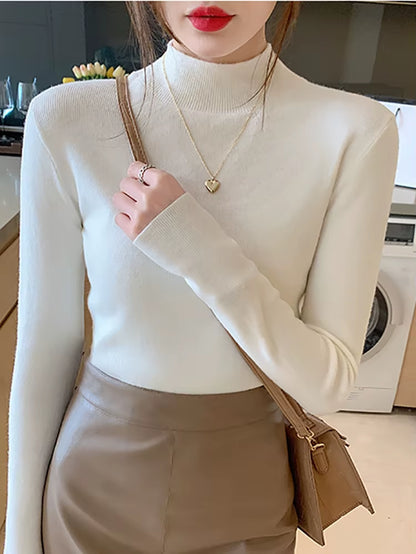 Turtleneck Sweater Women Fashion 2026 New Stretch Tops Women Knitted Pullovers Long Sleeve Bottoming Knitted Sweater
