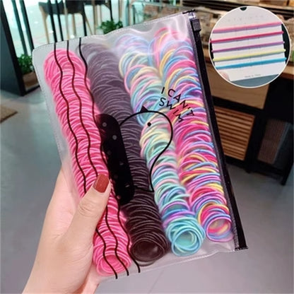 Set of 100 Colorful Elastic Hair Bands for Girls - 2.5cm Rubber Ponytail Holders and Hair Accessories