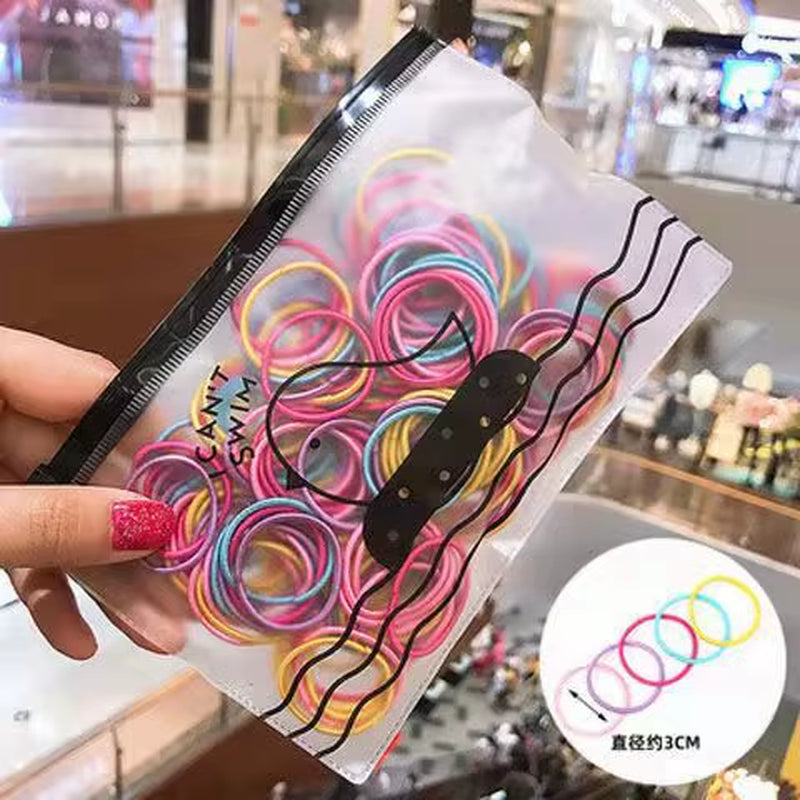 Set of 100 Colorful Elastic Hair Bands for Girls - 2.5cm Rubber Ponytail Holders and Hair Accessories