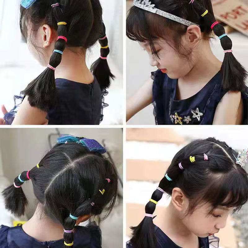 Set of 100 Colorful Elastic Hair Bands for Girls - 2.5cm Rubber Ponytail Holders and Hair Accessories