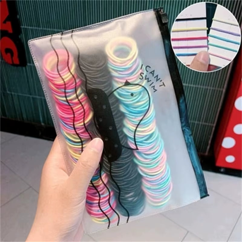 Set of 100 Colorful Elastic Hair Bands for Girls - 2.5cm Rubber Ponytail Holders and Hair Accessories