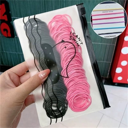 Set of 100 Colorful Elastic Hair Bands for Girls - 2.5cm Rubber Ponytail Holders and Hair Accessories