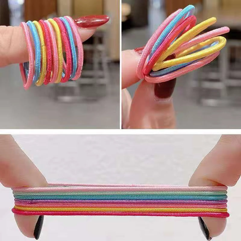 Set of 100 Colorful Elastic Hair Bands for Girls - 2.5cm Rubber Ponytail Holders and Hair Accessories