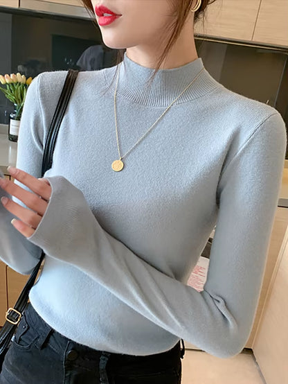 Turtleneck Sweater Women Fashion 2026 New Stretch Tops Women Knitted Pullovers Long Sleeve Bottoming Knitted Sweater
