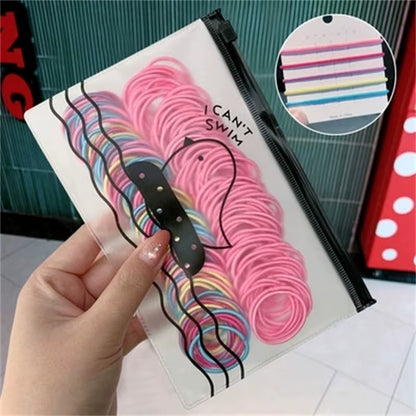 Set of 100 Colorful Elastic Hair Bands for Girls - 2.5cm Rubber Ponytail Holders and Hair Accessories