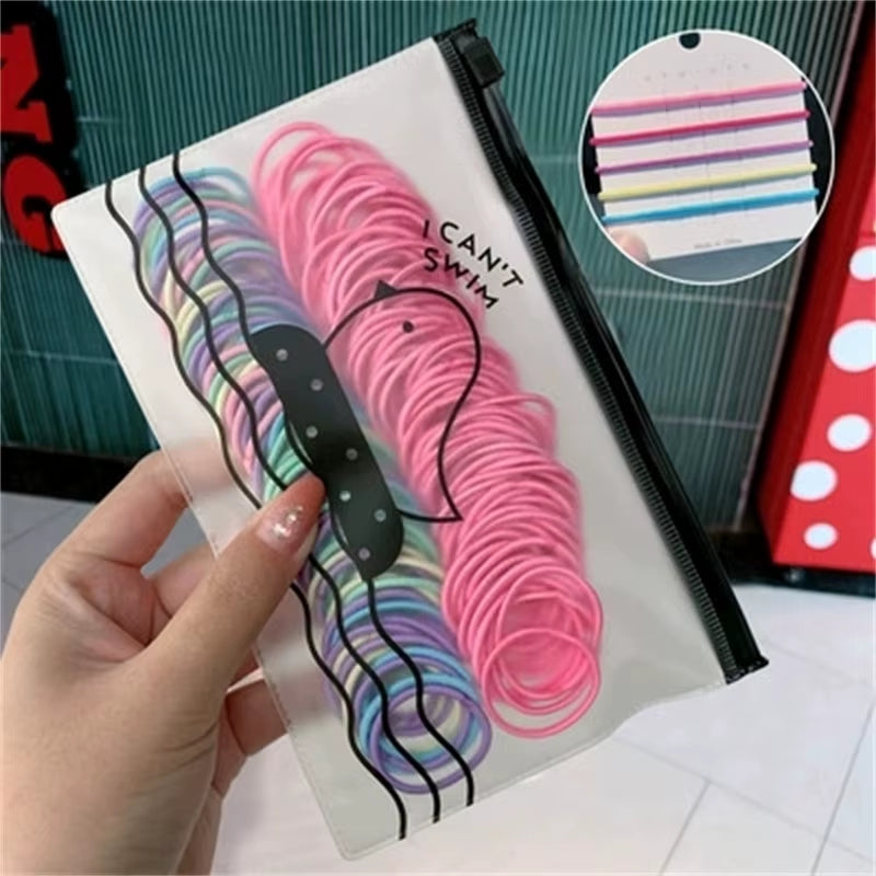 Set of 100 Colorful Elastic Hair Bands for Girls - 2.5cm Rubber Ponytail Holders and Hair Accessories