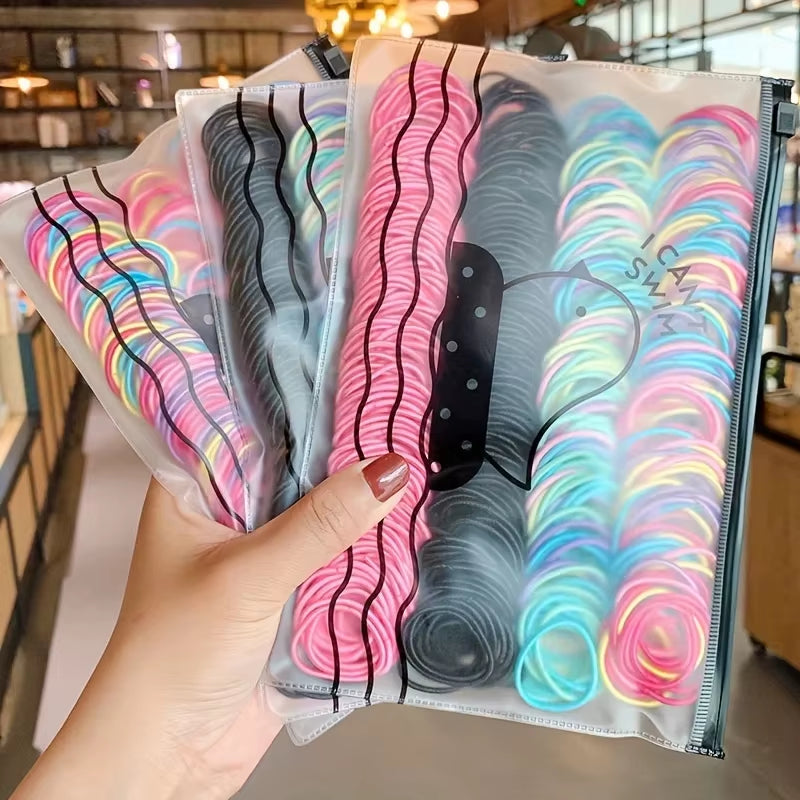 Set of 100 Colorful Elastic Hair Bands for Girls - 2.5cm Rubber Ponytail Holders and Hair Accessories