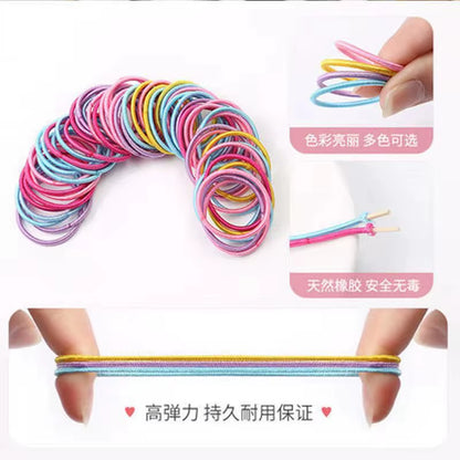 Set of 100 Colorful Elastic Hair Bands for Girls - 2.5cm Rubber Ponytail Holders and Hair Accessories