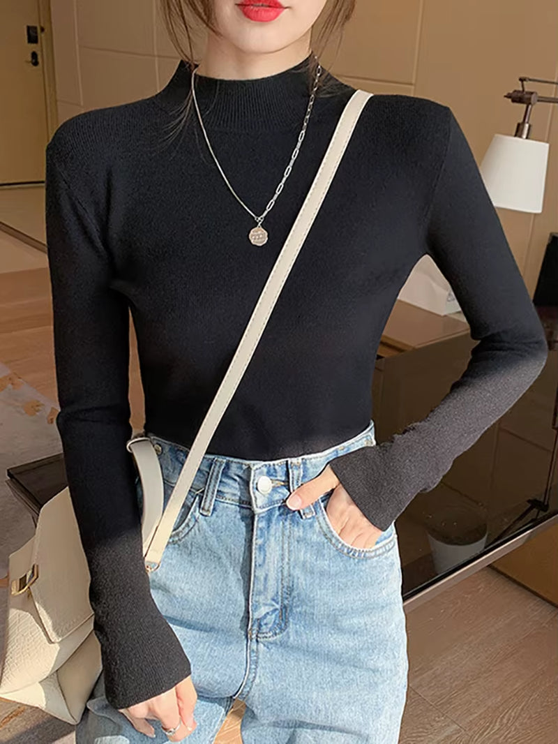 Turtleneck Sweater Women Fashion 2026 New Stretch Tops Women Knitted Pullovers Long Sleeve Bottoming Knitted Sweater