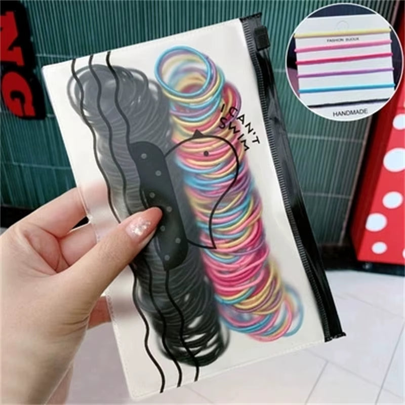 Set of 100 Colorful Elastic Hair Bands for Girls - 2.5cm Rubber Ponytail Holders and Hair Accessories