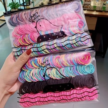 Set of 100 Colorful Elastic Hair Bands for Girls - 2.5cm Rubber Ponytail Holders and Hair Accessories